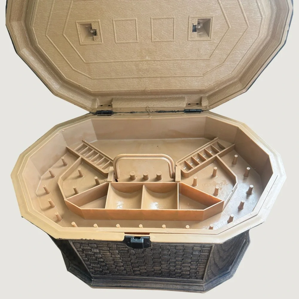 Vintage Lerner Faux Wood Wicker Large Sewing Storage Basket